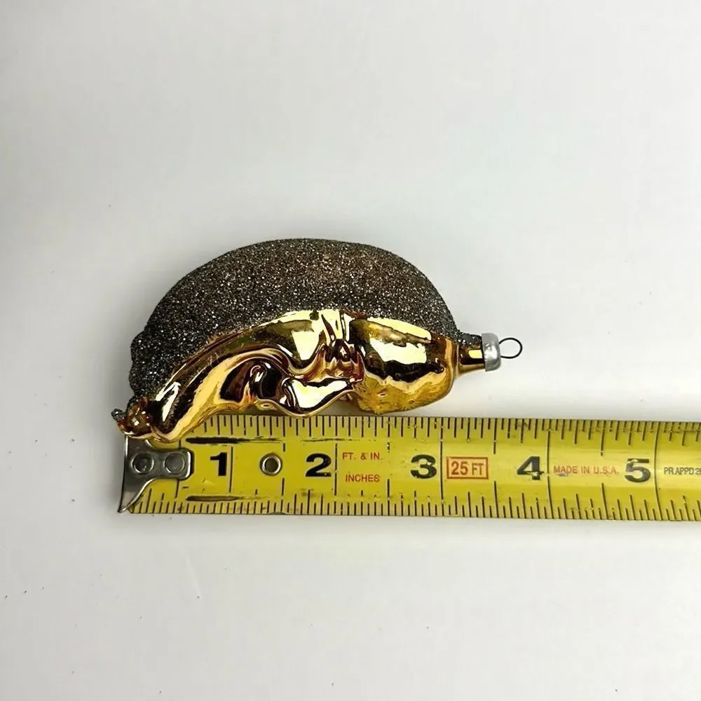 Blown Glass Christmas Ornament Shimmering Crescent Moon Face Gold  Germany Vtg